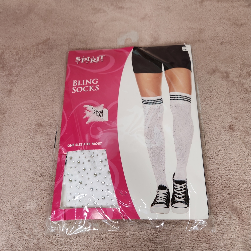 Spirit Bling Socks White Halloween Over The Knee Socks White Black One Size NEW